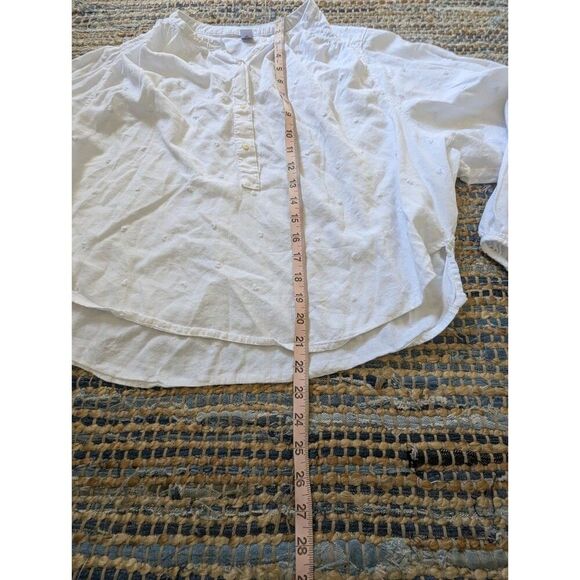 White Swiss Dot Henley 100% Cotton Long Puff Sleeve S Crop Curved Hem Cottagecor - Picture 5 of 9